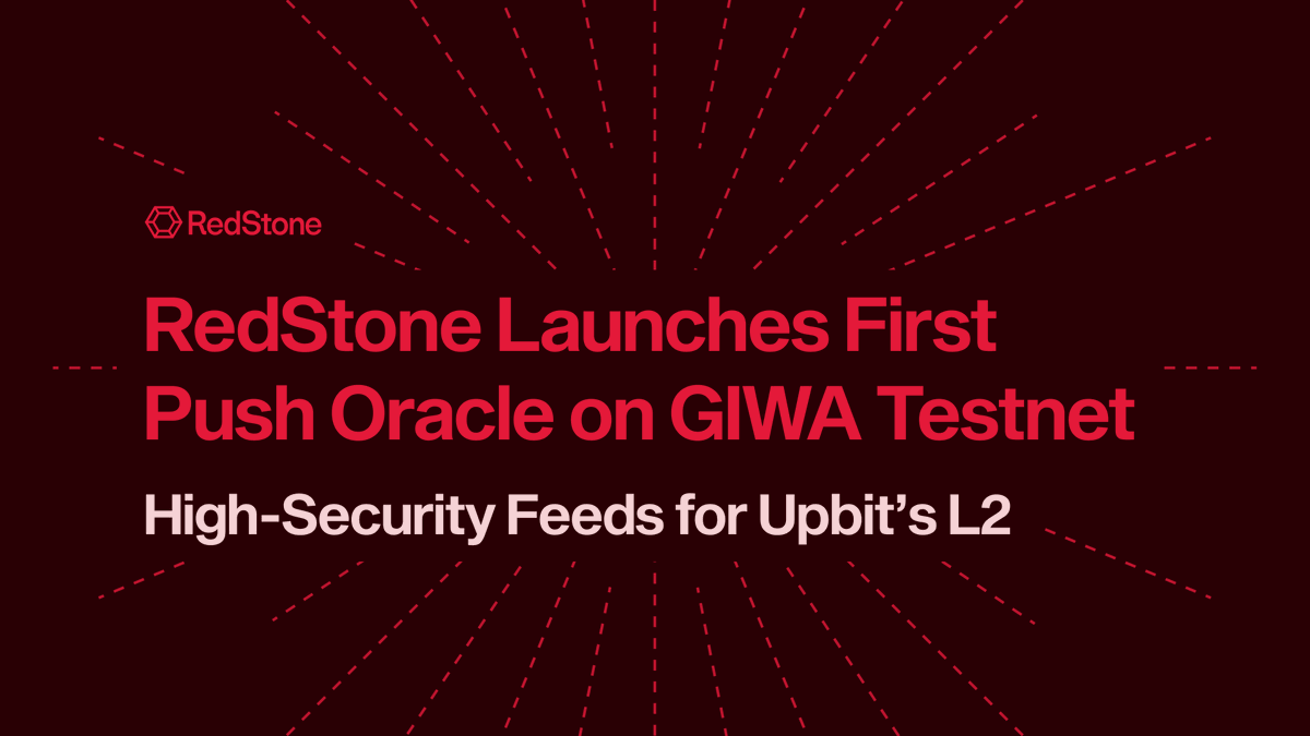 ComrSalafy's tweet photo. RedStone’s first Push oracle is now live on the GIWA testnet with ETH/USD and BTC/USD.
GIWA teams also get 300+ Pull feeds across stables, RWAs, and restaked assets.
South Korea is a long-term focus @redstone_defi is here to power GIWA builders with fast, reliable data. https://t.co/wgs5IzuMcW