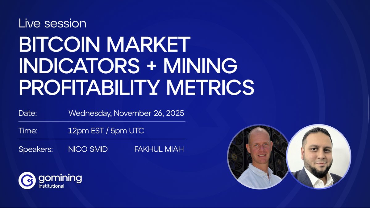 No single chart explains Bitcoin.

But when market, on-chain, and mining signals line up, that’s where the real shifts happen.

Join <a href="/Smidnico/">Nico Smid</a> &amp; Fakhul Miah from <a href="/GoMiningInst/">GoMining Institutional</a> as they break down:
🔹 Cycle signals that matter
🔹 Mining profitability trends behind current margins