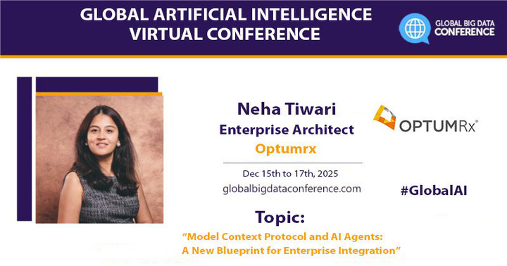 bigdataconf's tweet image. We are pleased to announce that Neha Tiwari, Enterprise Architect @ OptumRx, will be speaking @ the GAIC Virtual - Dec&apos;25.
Speaker - tinyurl.com/bdfdbnnr
Register now tinyurl.com/2hev52x2 &amp;amp; grab 30% discount (code GAIC30)
#GlobalAI #AI #ML #Cloud #Genai