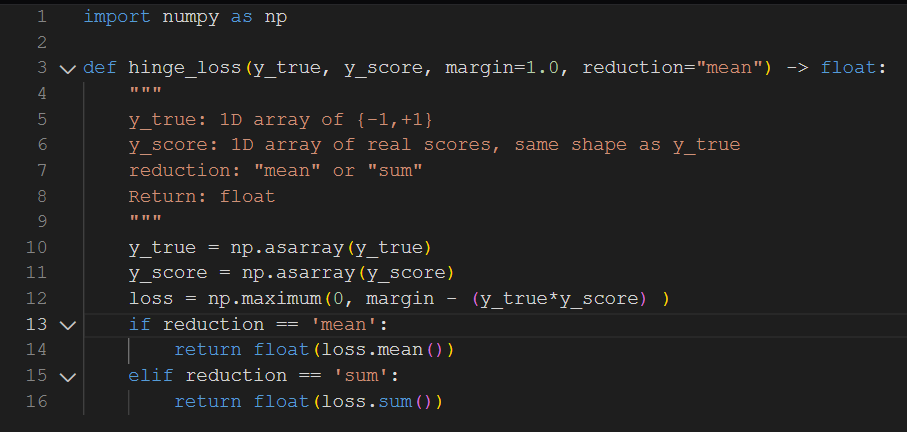 yasmincodes444's tweet image. day 8 (ROUND 3) of @TensorTonic: implementing hinge loss
i dont think ive ever used hinge loss before so this was a new one for me! 
hinge loss is usually used for support vector machines (a type of supervised ml algo used for classification and regression tasks)