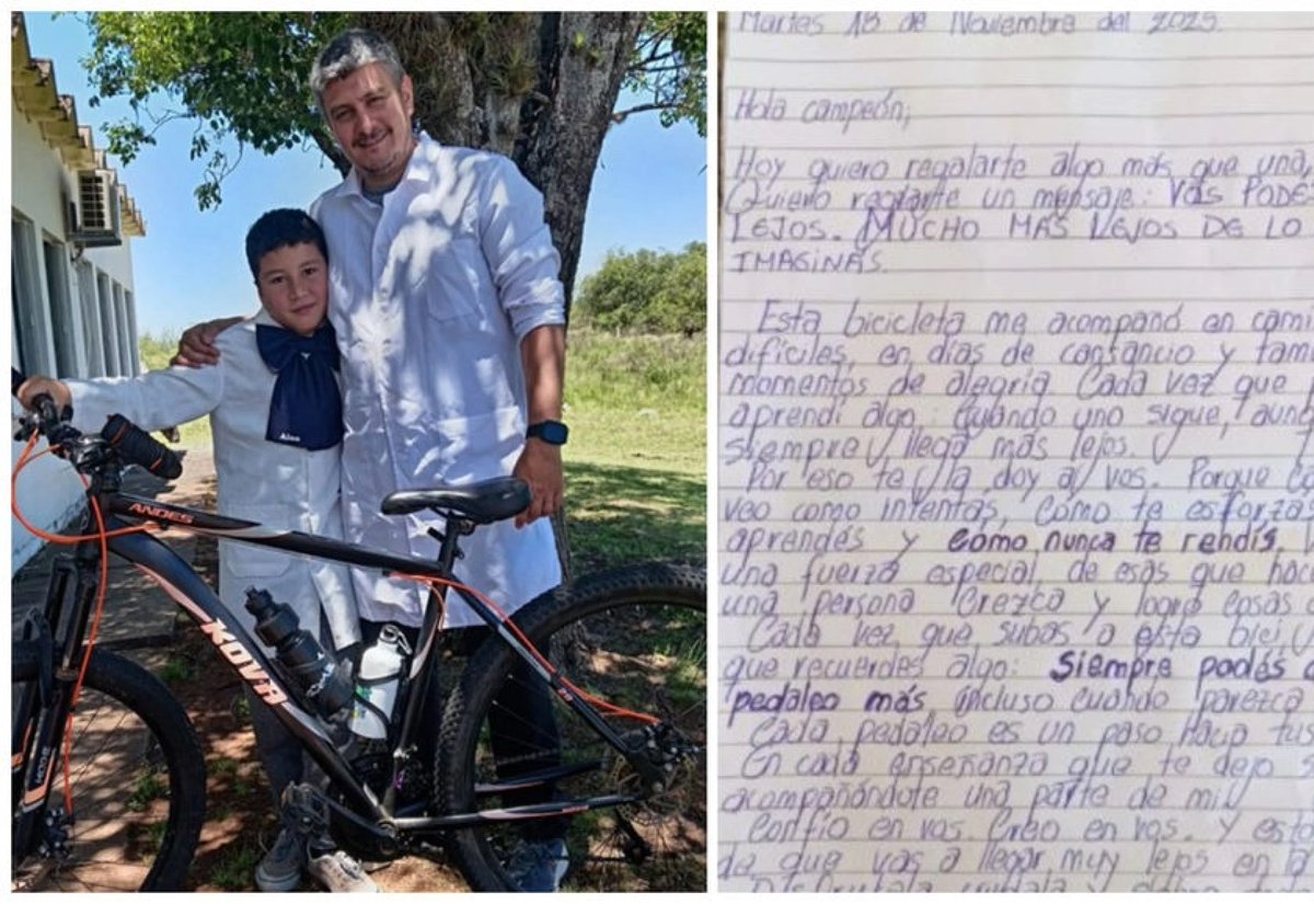 Una escuela rural en Artigas con dos alumnos y un maestro que es un crá perdido. 
El maestro se llama Rodrigo y Alan es un nene que este año termina sexto y se llevó un regalo que es más que un regalo, una bicicleta usada por su maestro,  una bici que seguro lo va a llevar bien