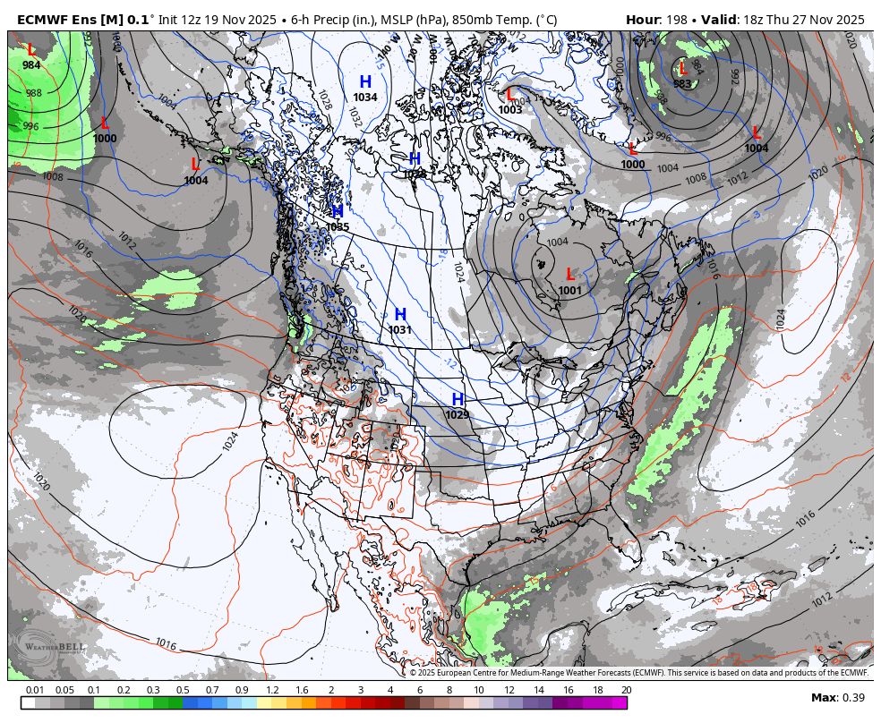 🦃 Early weather outlook for Thanksgiving is pretty good here in New England! Some rain is possible later Tuesday and Wednesday but most of our computer models move it out in time for the holiday. Fairly quiet across most of the country too!