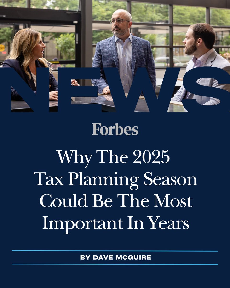 2025 is shaping up to be a defining year for #TaxPlanning.

In Dave McGuire's article in <a href="/Forbes/">Forbes</a>, he breaks down how #OBBBA changes, including the return of 100% bonus &amp; full #Section174 expensing, create both incentives &amp; complex planning decisions: bit.ly/47OlGZd