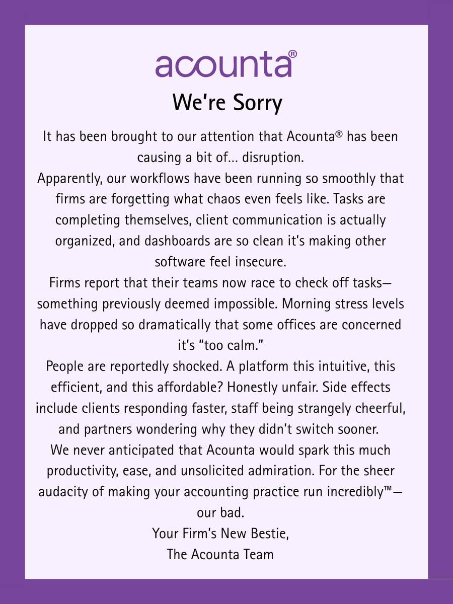 acounta_io's tweet photo. We regret nothing… except how easy we just made your job. 😉
#Acounta #Automation #WorkIncredibly #SorryNotSorry https://t.co/zkx7bb9ZmK