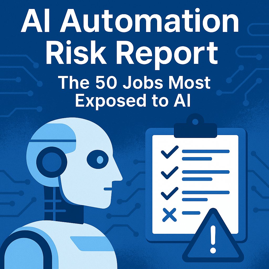 GetEDsmart's tweet photo. 🚨 We analyzed 784 U.S. jobs to find the 50 most exposed to AI.

📊 Key points:

• Avg exposure: 86.3%
• #1: Telemarketers (96.25%)
• Admin/clerical jobs dominate
• Some high-risk roles are growing due to AI augmentation

Full report: https://t.co/uU1QY7k80V
#AI #FutureOfWork https://t.co/fVUtVb75C9