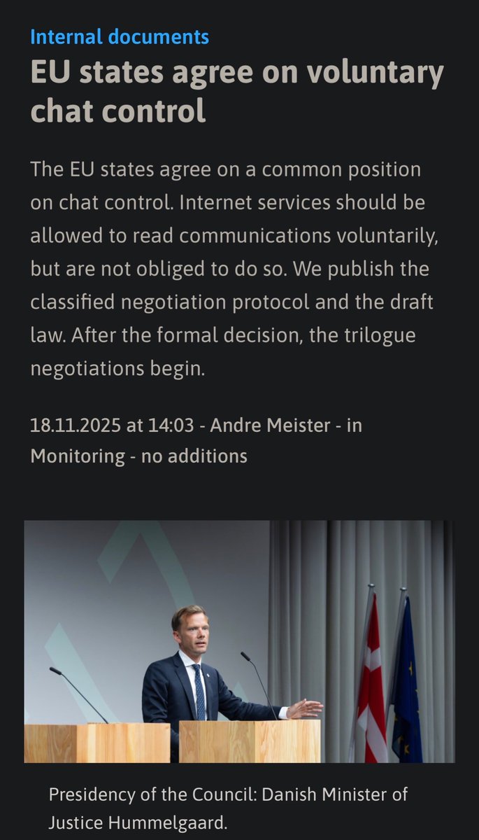 Pirat_Nation's tweet image. Internal documents: EU member states agree on voluntary chat control