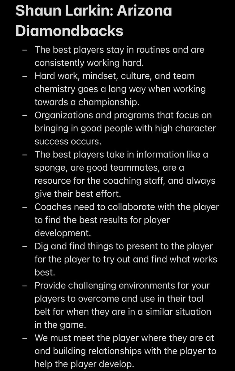CoachCasto's tweet photo. I enjoyed listening to the @baseballout Podcast guest @SLarkin04 (@Dbacks). This was a great discussion on coach performance, player performance, reflection, and training environments. Here are my notes! @PeterCaliendo 🎧📝⚾️ https://t.co/w4ie5EPEdq