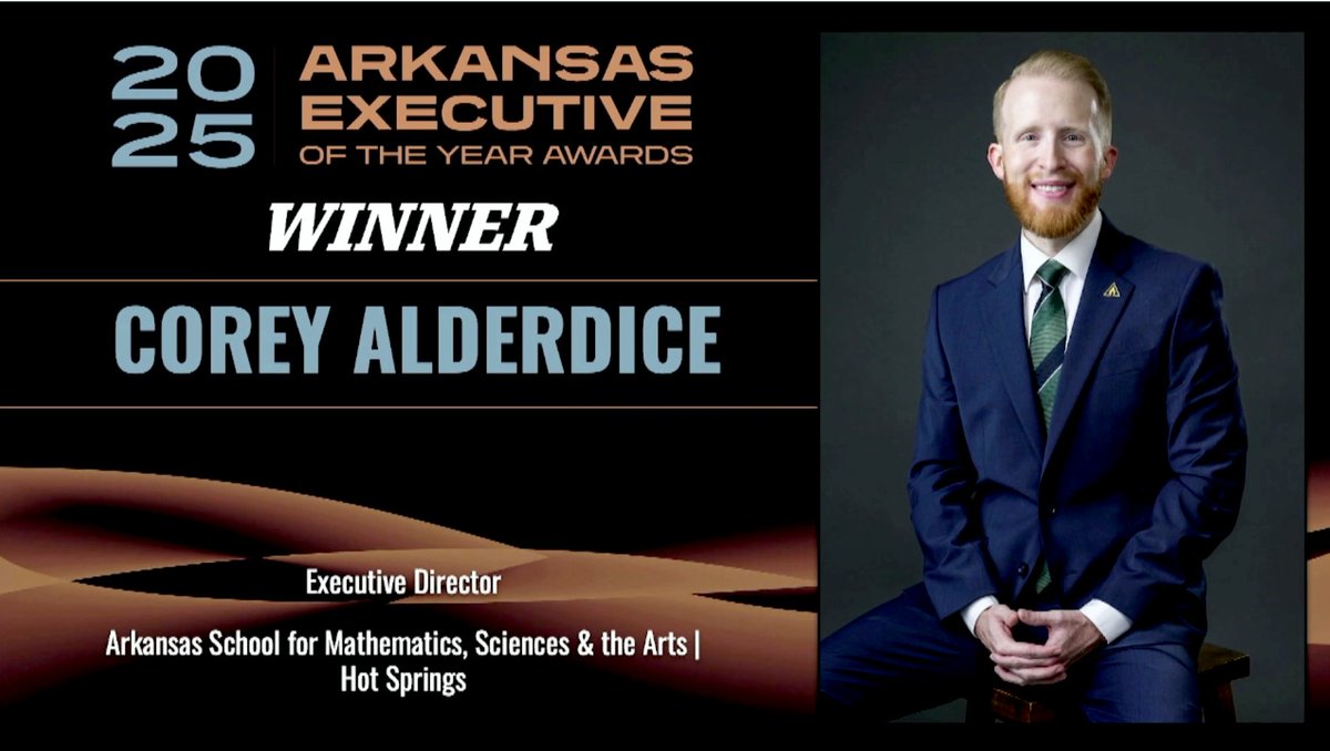 ARMathSciArts's tweet image. #ASMSA Executive Director @alderdice was named @ArkBusiness 2025 Executive of the Year in the Public Sector/Education category at a recent awards ceremony. Alderdice was one of five finalists from around the state for the honor. asmsa.me/alderdiceeoty25 #DolphinPride
