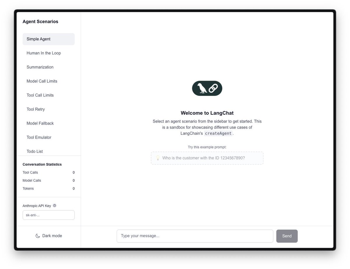 bromann's tweet image. If you want to experiment with different #AI agent behavioral patterns, I&apos;ve build langchat.bromann.dev to simulate features like model/tool limit, retries, HITL or different context engineering approaches using @LangChainAI 👀 it&apos;s a simple @nextjs and the code is available…