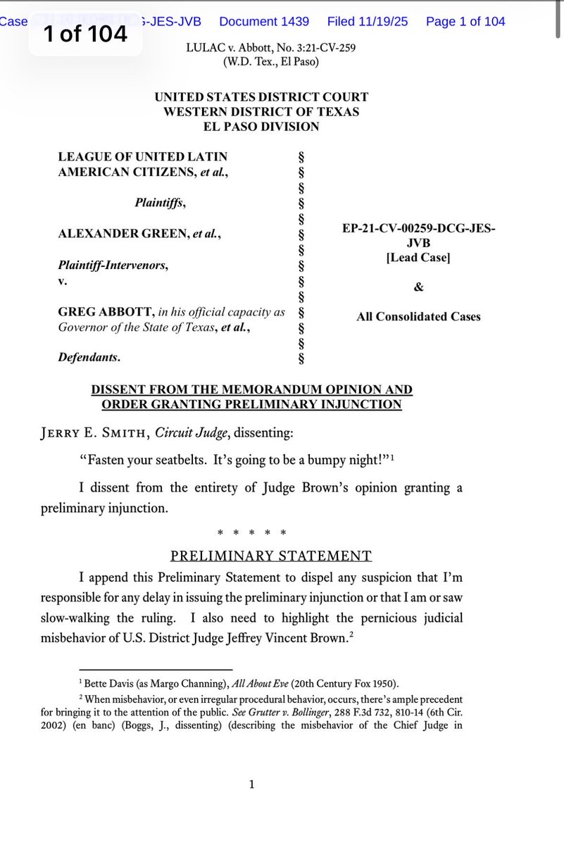 cbs11jack's tweet image. MORE: Before writing his dissent, Circuit Judge Jerry Smith, sharply criticizes District Judge Jerry Brown. “In my 37 years on the federal bench, this is the most outrageous conduct by a judge that I have ever encountered in a case in which I have been involved.” @CBSNewsTexas
