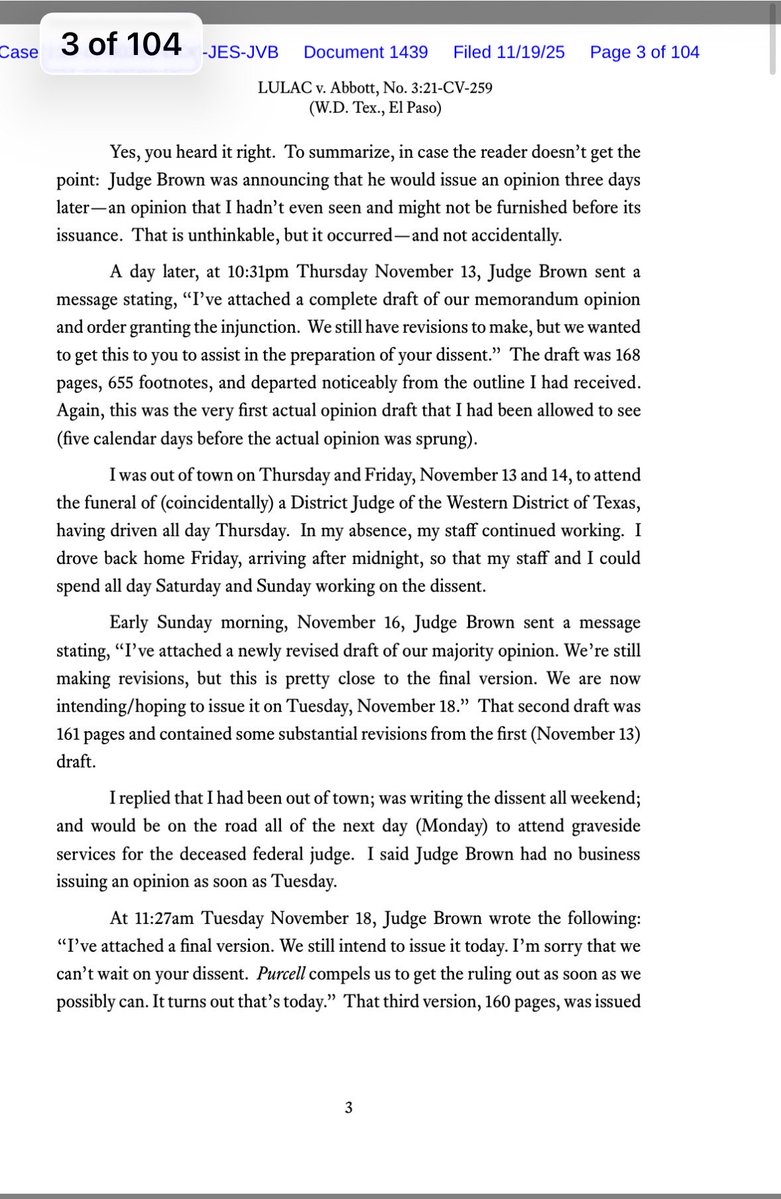 cbs11jack's tweet image. MORE: Before writing his dissent, Circuit Judge Jerry Smith, sharply criticizes District Judge Jerry Brown. “In my 37 years on the federal bench, this is the most outrageous conduct by a judge that I have ever encountered in a case in which I have been involved.” @CBSNewsTexas