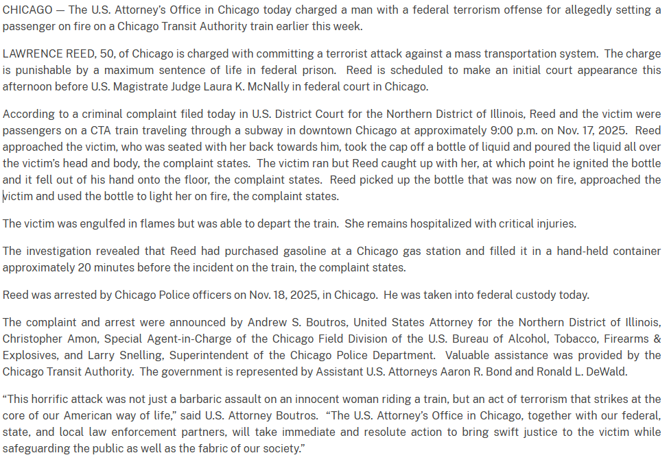 Breaking911's tweet image. BREAKING: Man accused of setting a woman on fire on a Chicago train is charged with terrorism