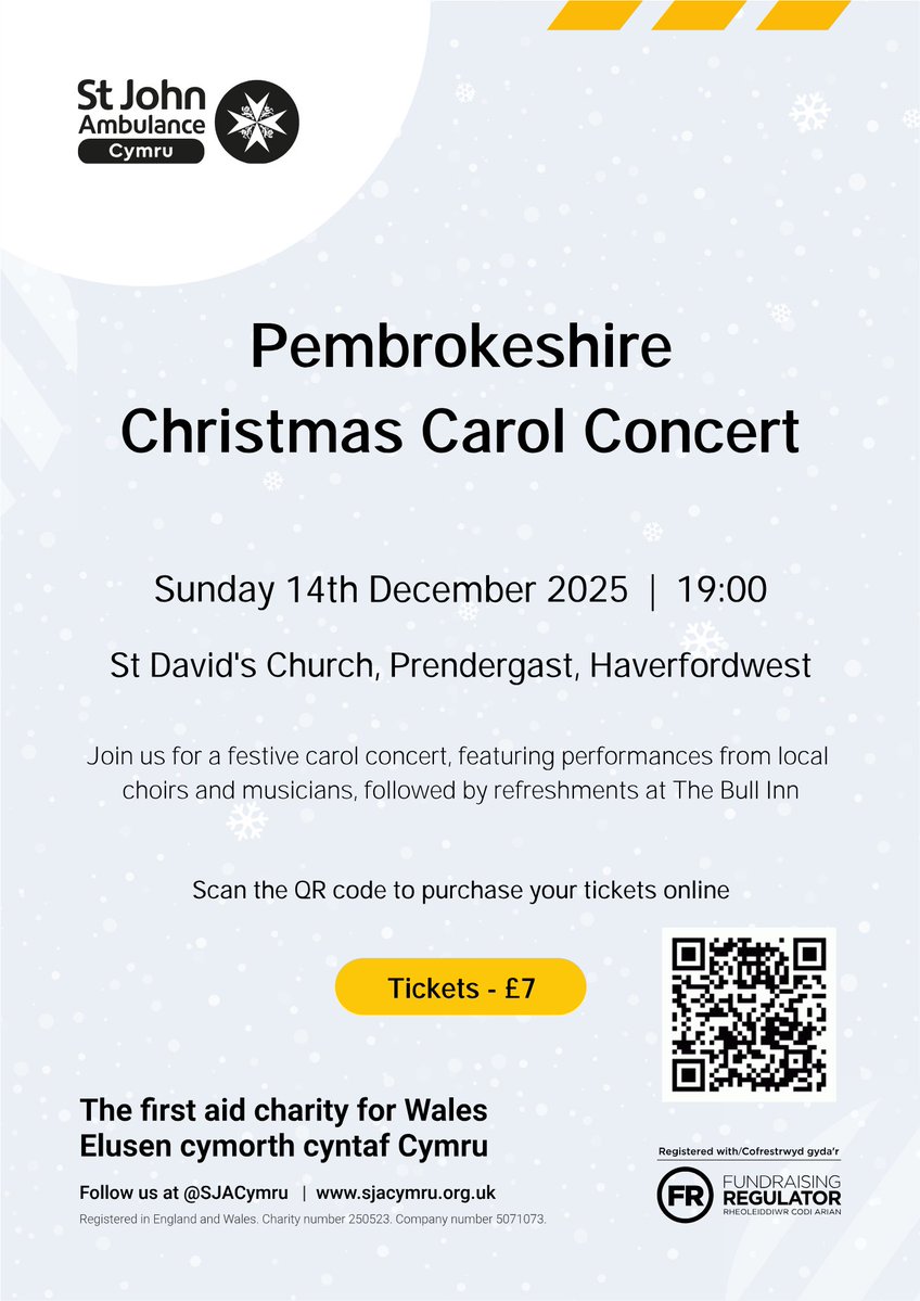 james_cordell's tweet image. Our St John Ambulance Cymru Pembrokeshire Christmas Carol Concert for 2025 is taking place on Sunday 14th December!

We have a fab line-up of choirs and musicians, all followed by refreshments.

Come join us in raising money for a great cause.

Tickets: tickettailor.com/events/stjohna…