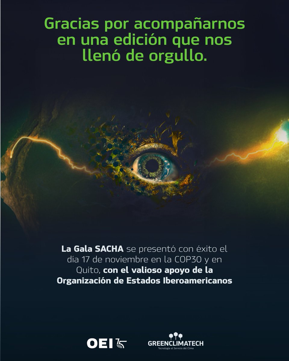 El 17 celebramos la Gala de Premios SACHA desde Belém y Quito.
Una falla técnica impidió nuestra transmisión, pero la OEI compartió la ceremonia completa en la COP30.
Todos los proyectos fueron presentados en Belém.