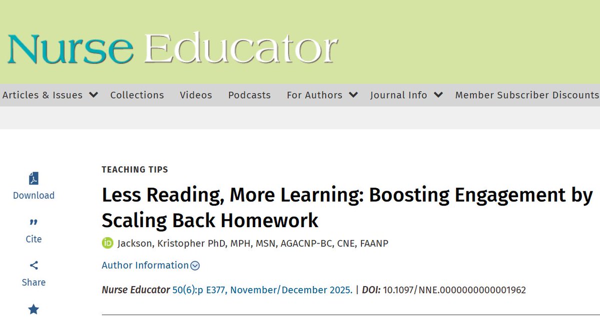 NEjournalonline's tweet image. Struggling to stay engaged with large volumes of traditional assigned reading?

Read the new #TeachingTip! &quot;Less Reading, More Learning: Boosting Engagement by Scaling Back Homework&quot;

Read here: tinyurl.com/3wzxk5tt
