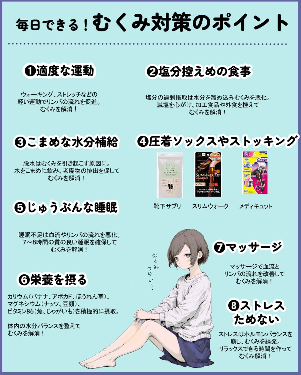 hikari_ccccc's tweet image. 朝いちばんの顔がいちばんむくんでる。
そんな日が続くと、「水の飲みすぎかな？」って少し落ち込む。
でも実はむくみって、塩分とカリウムのバランスが関係してたんだよね…
食事だけでカバーしきれないときに、私がどうしているかはリプにそっと置いておきます👇