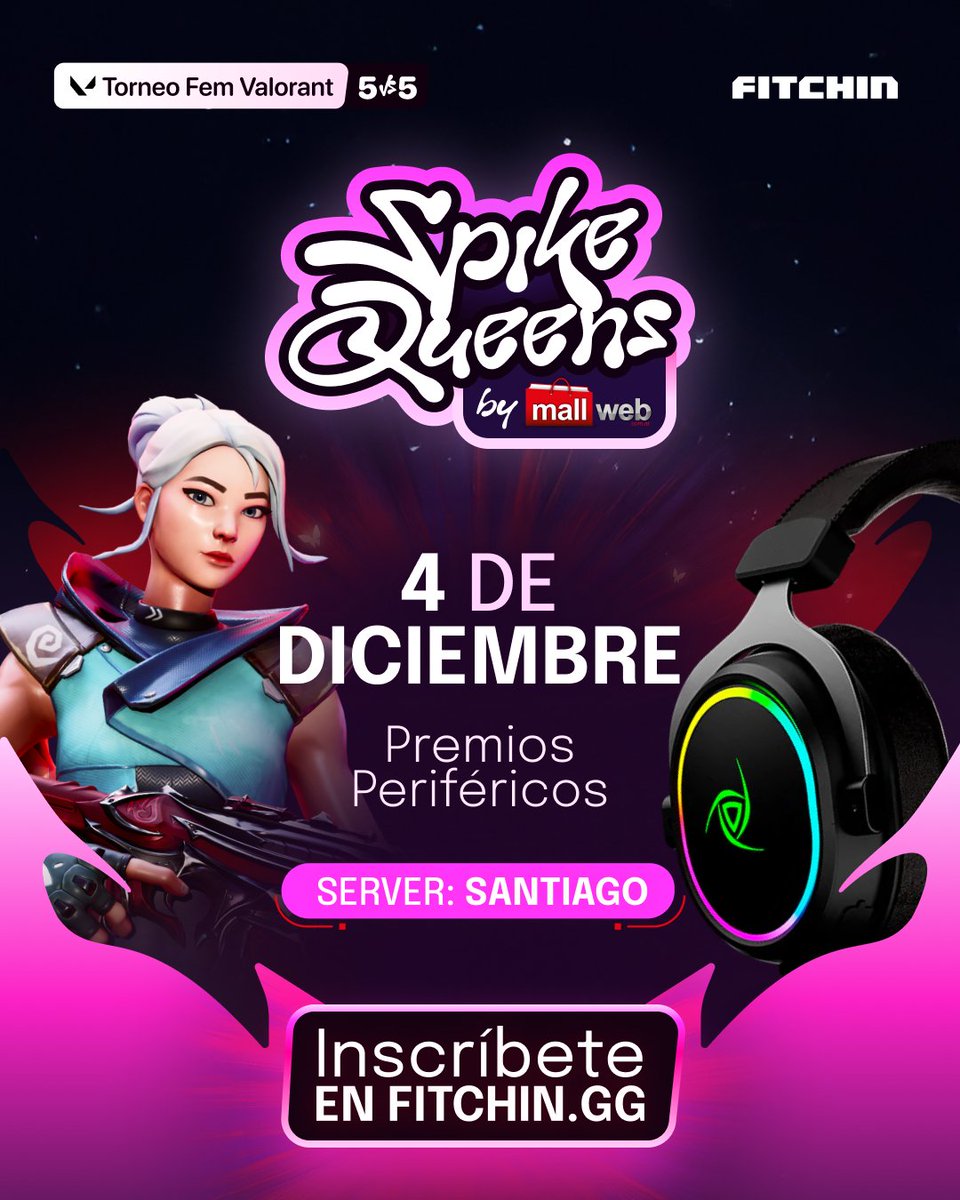 Junto a <a href="/MallwebAr/">Mallweb.com.ar</a>, te traemos una nueva edición de Spike Queens, el torneo de valorant femenino 🔥😎

Ya podés inscribirte totalmente gratis 👇
🔗 bit.ly/SpikeQueensxMa…