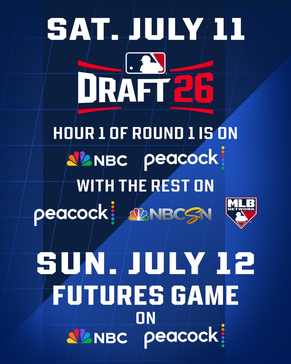 MLBPipeline's tweet image. Broadcast schedule for the 2026 MLB Draft and Futures Game!