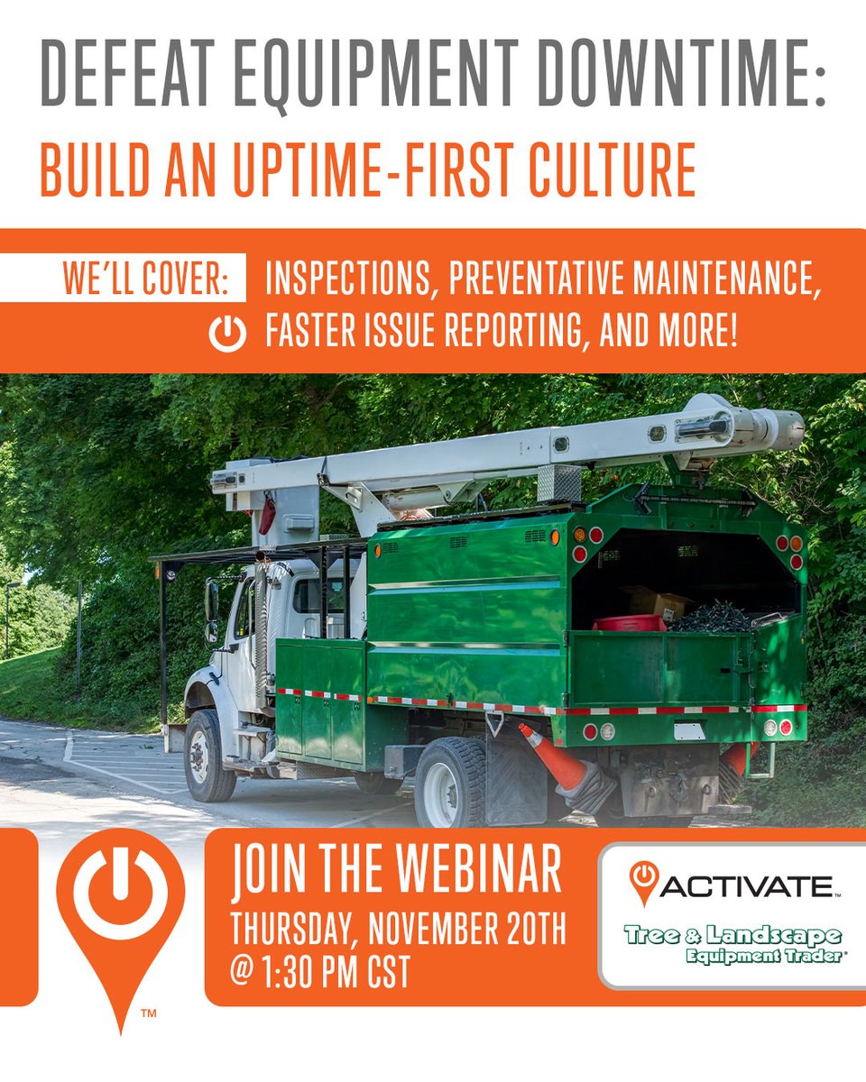 tree_trader's tweet image. Emergency repairs cost time and money. Join us tomorrow at 1:30 CST to learn how to defeat downtime! 

We’ll cover:
- Inspections and preventative maintenance
- Connecting field and office
- Practical steps to keep assets running

Register to join here 👇
ow.ly/JnTR50XuiFr