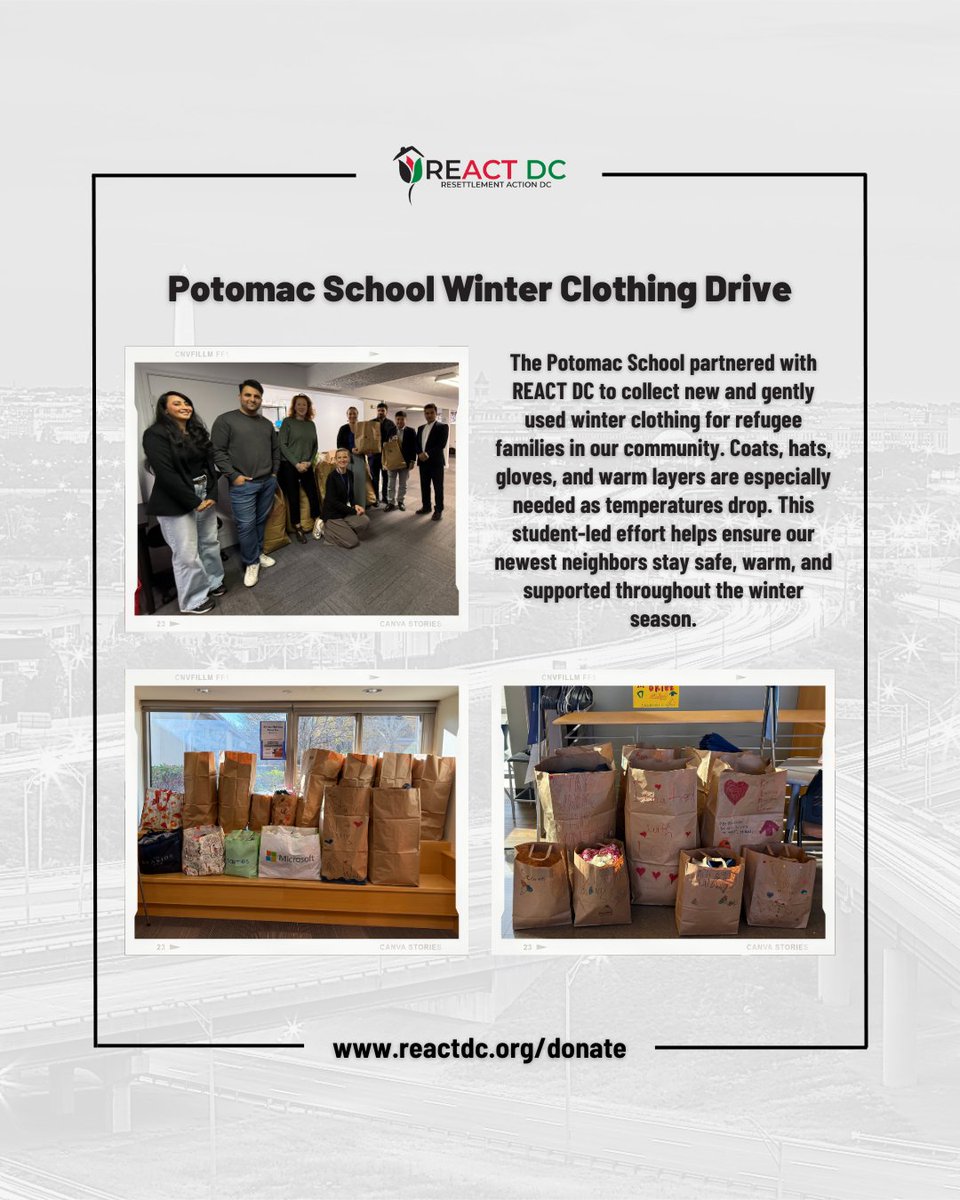 reactdcorg's tweet image. Huge thanks to The @PotomacSchool for completing a Winter Clothing Drive supporting REACT DC families! ❄️🧥

Students and staff collected coats, hats, gloves &amp;amp; warm layers to help our newest neighbors stay safe and warm this winter. We’re grateful for your impact!