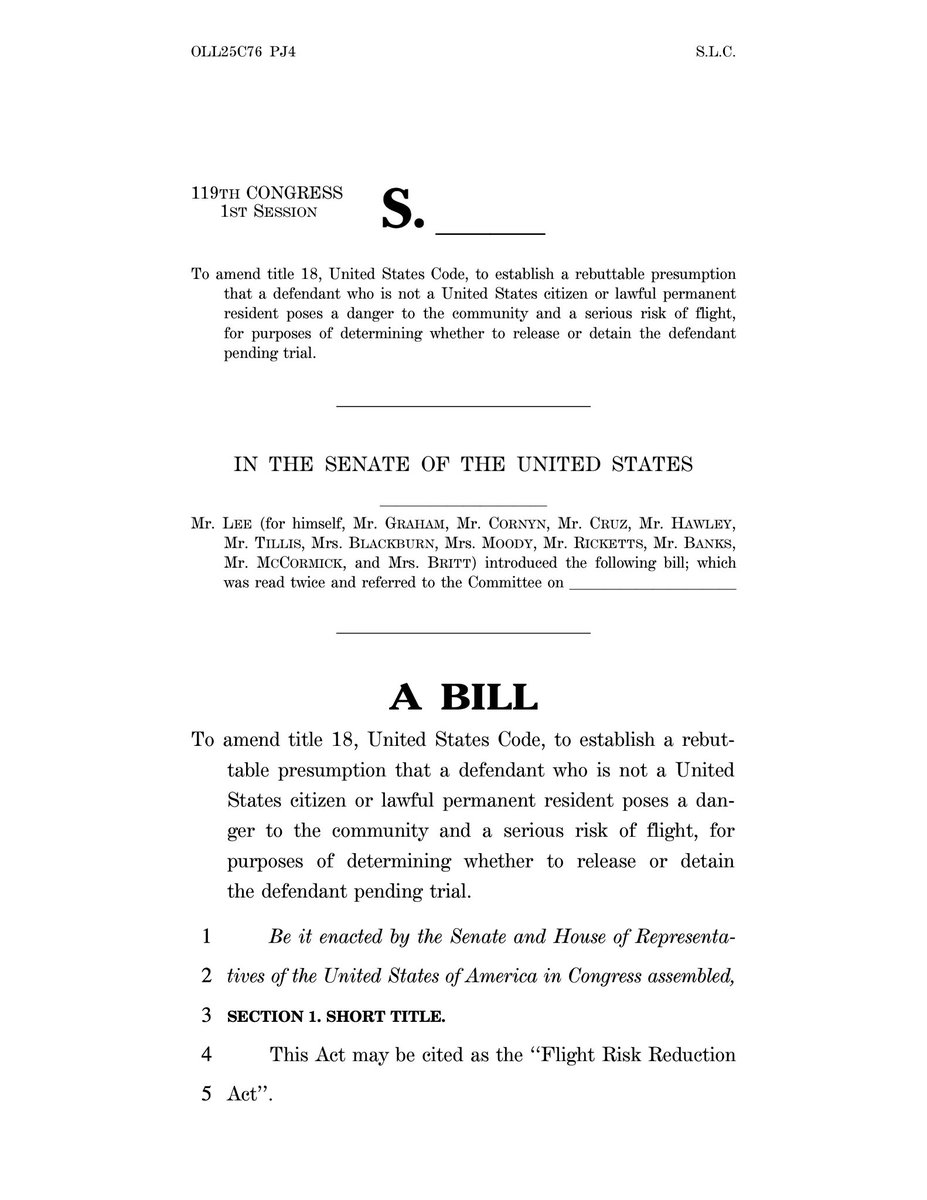 SenMikeLee's tweet image. “Julio Arroyo Mendoza was arrested for rape, and during the investigation, he stated his plans were to return to Peru, where he is from.” 

TODAY I’m introducing the Flight Risk Reduction Act, treating non-citizen suspects as serious flight risks for the purposes of detention.
