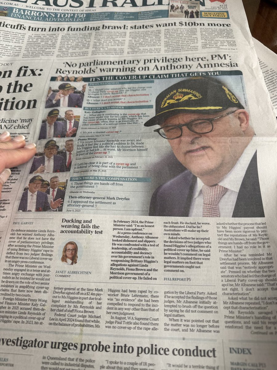 senbmckenzie's tweet image. Time for the PM to end the protection racket and be honest about Labor’s deliberate political strategy to take down former minister Linda Reynolds and her Chief of Staff. Thanks 🙏🏻 @jkalbrechtsen⁩ ⁦@australian⁩ #auspol