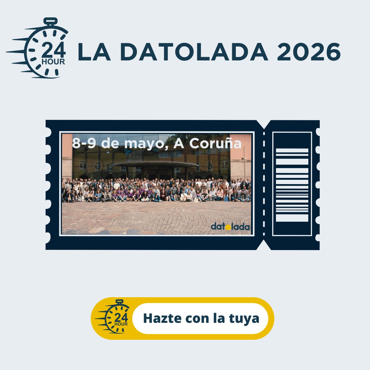 datolaes's tweet image. 🎟️ La Datolada ’26  - Entradas flash

Solo durante 24h lanzamos las entradas más baratas que hemos tenido nunca.

👉 datolada.es/entradas

La excusa perfecta para juntarnos, hablar de datos y celebrar el valor de la comunidad.

📍 8–9 mayo · A Coruña

Súbete a la ola 🌊