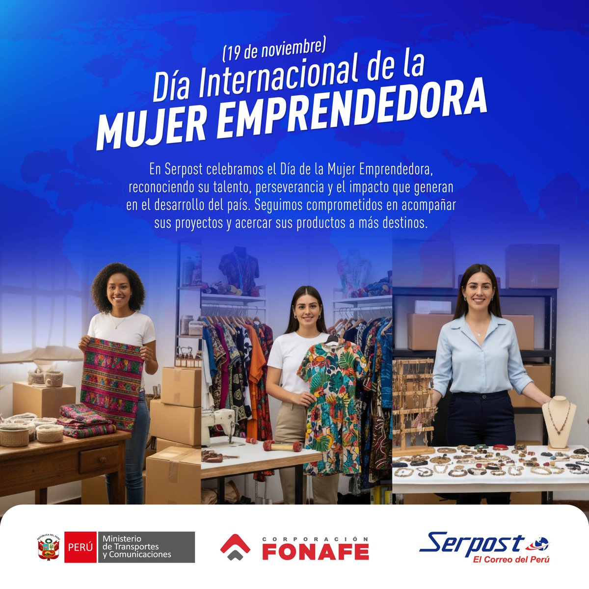 #Efemérides | En Serpost conmemoramos el Día de la Mujer Emprendedora 💼

Hoy celebramos a las mujeres que transforman ideas en oportunidades, impulsando el crecimiento de sus familias, comunidades y del país. Desde Serpost, reafirmamos nuestro compromiso de acompañarlas en cada