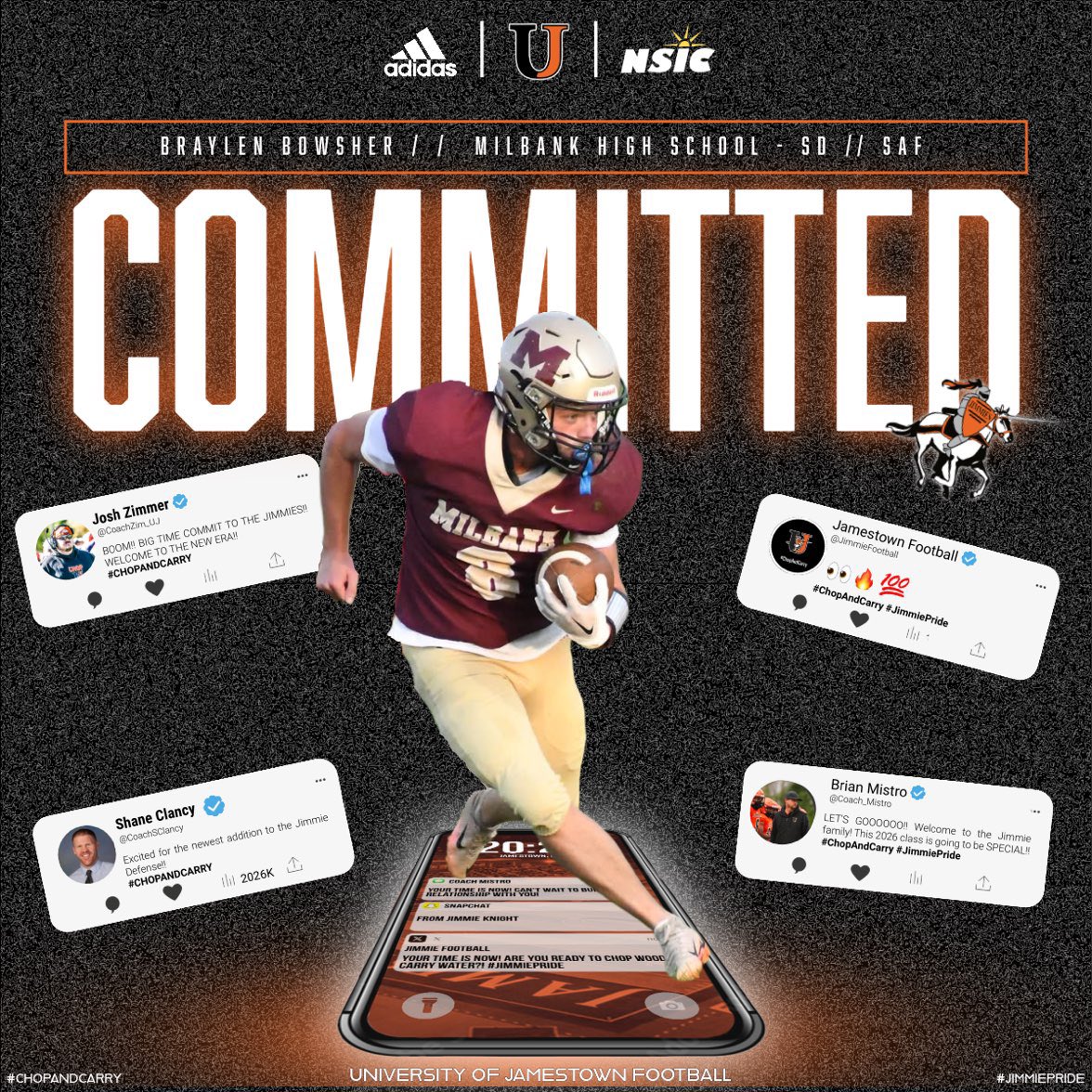 BrayBowsher's tweet image. After lots of thought and consideration, and a phone call with @Coach_Mistro I know it’s in my heart to officially commit to the university of Jamestown Football! I want to give all glory and praise to my lord and savior Jesus Christ because without him nothing is possible!…