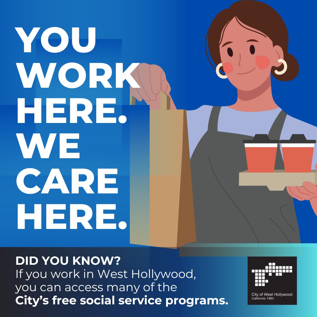 WehoCares's tweet image. Work in #WeHo? You have access to free and low-cost services — food support, counseling, health programs, substance use services, and more. 🌱

Get connected: go.weho.org/gethelp