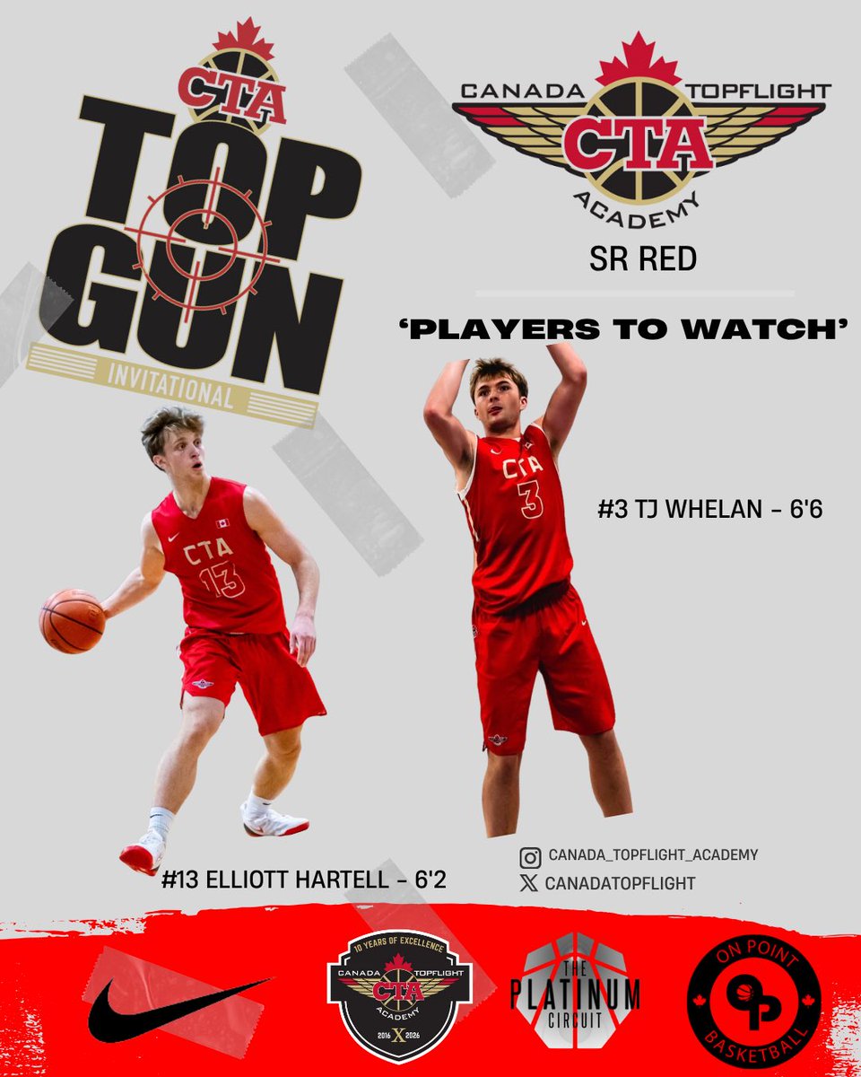 CanadaTopflight's tweet image. Top Gun Invitational “PLAYERS TO WATCH” Series features CTA Red’s ELLIOTT HARTELL and TJ WHELAN @DrewEbanks @onpointscouting @wesblairbrown @themapleminute @michaeltorres03 @OntarioSBA @PlatinumCircuit @NotreDameOCSB