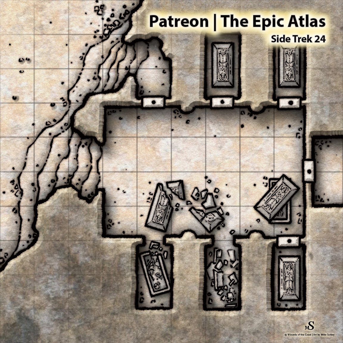 schley's tweet image. Big news! A fresh high-res Side Trek map set is now available to subscribers. I’ll begin adding new #RPGmaps every two weeks to #TheEpicAtlas going forward so keep an eye out. This barrow crypt comes from the collection I created for the #DnD Online version of the #DMG.