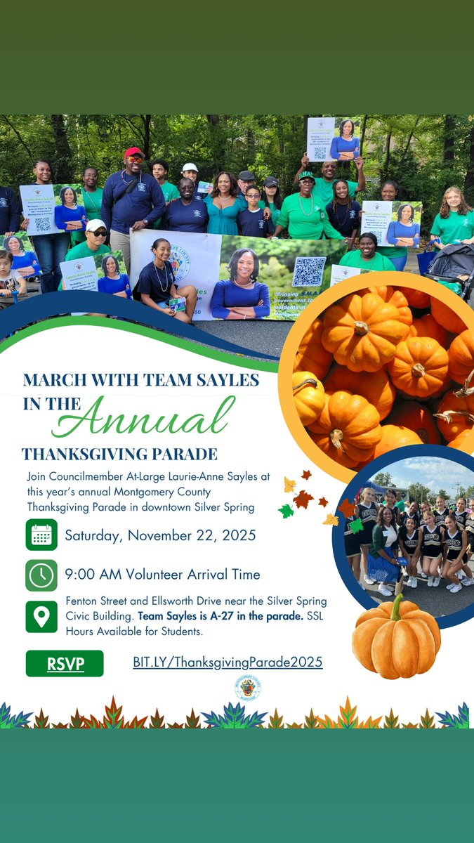 CM_Sayles's tweet image. 🎊 Are you ready to celebrate the Thanksgiving season with us? March with Team Sayles in the annual Montgomery County Thanksgiving Parade! See you this Saturday! RSVP at BIT.LY/ThanksgivingPa… 
#Thanksgiving2025
#CommunityLove
#TeamSayles