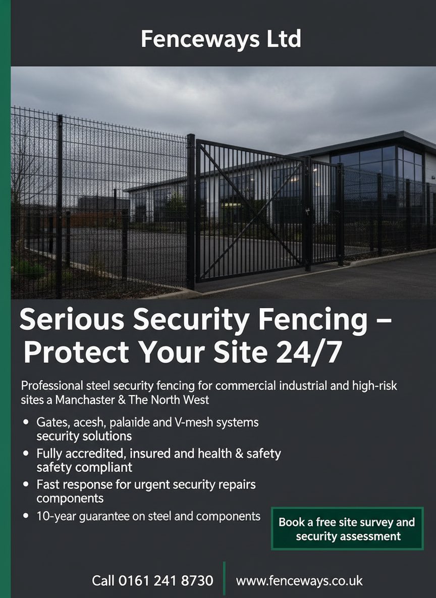 fenceways's tweet image. 🔒 FENCEWAYS SECURITY FENCING | EST. 1983

Protect your property with the UK’s trusted experts in high-grade security fencing &amp;amp; gates.
From industrial sites to commercial units, schools and logistics hubs — we secure what matters.

⚡ Fast installation
🛡️ Heavy-duty systems
🏆…