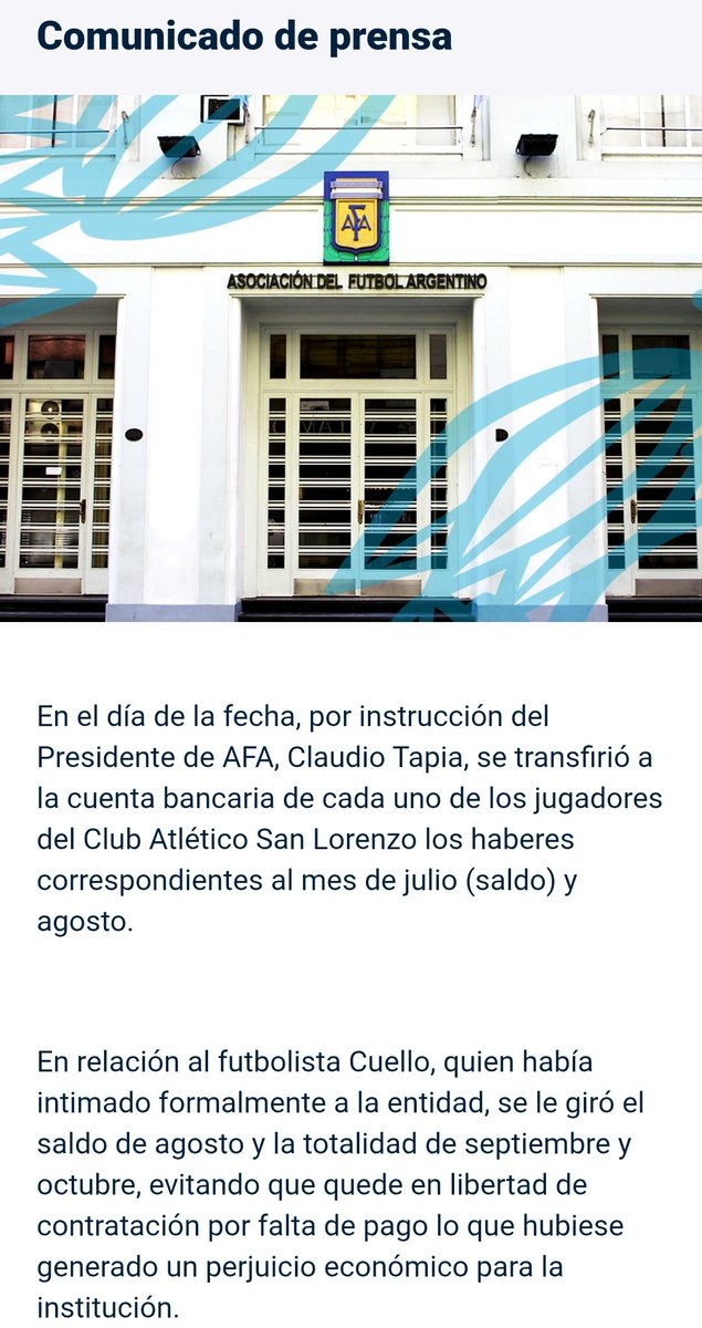 okdobleamarilla's tweet image. 🚨 #ALERTA | #AFA PAGÓ LOS SUELDOS DE LOS JUGADORES DE #SANLORENZO: CUELLO NO QUEDARÁ LIBRE

📌La casa madre del fútbol argentino confirmó el giro del &quot;saldo de agosto, y la totalidad de septiembre y octubre&quot;

📌El organismo argumentó que realizó la acción a fin de evitar que el…