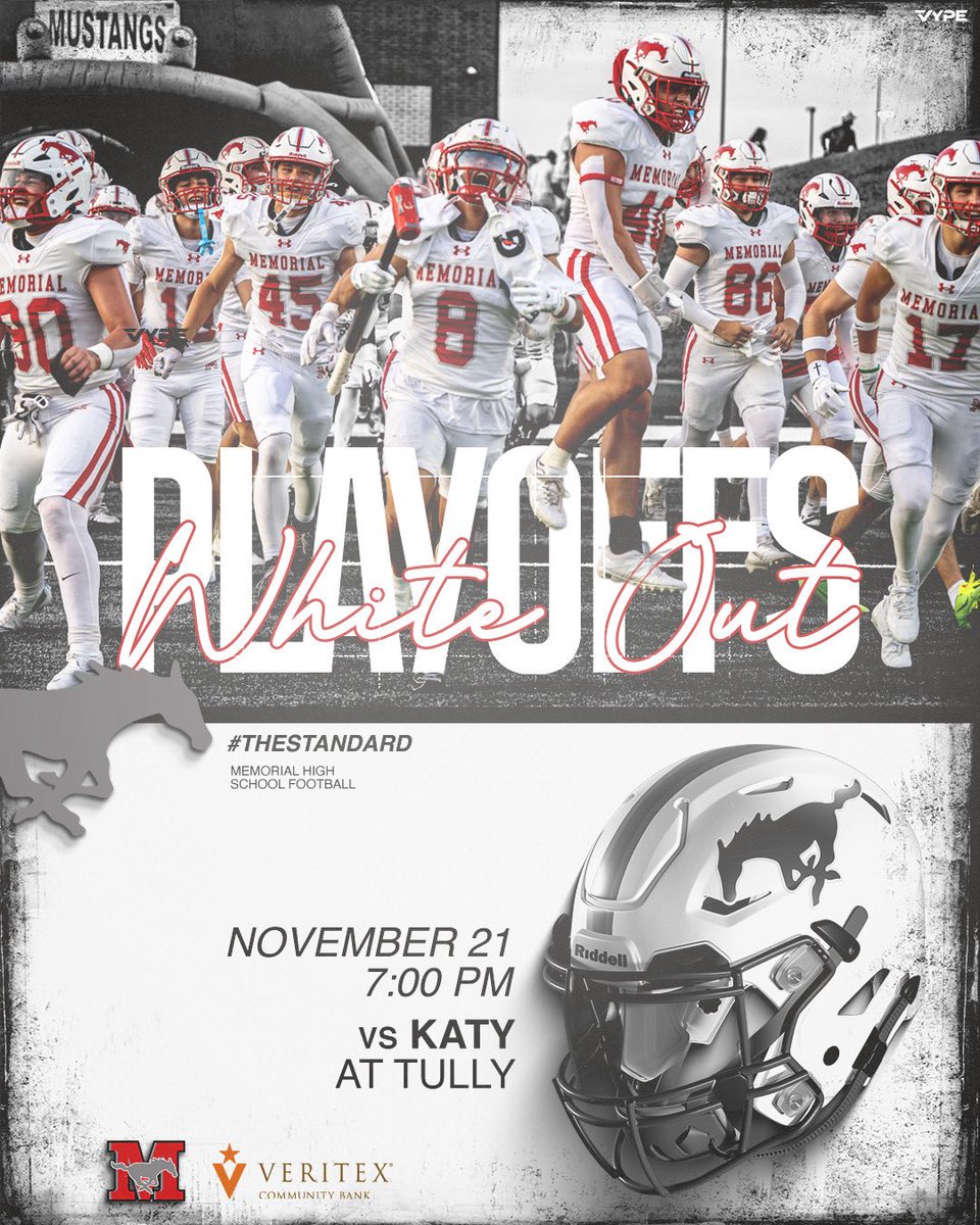MHSMustangsBC's tweet image. Let’s go #MustangNation 🤍🏈🤍🏈
🏈 Mustangs - Memorial vs Katy 
🏟️ Tully
⏰7PM 🤍 Friday 
🤍WHITE OUT🤍 
#RunFree @MHSFootball25 #TheStandard