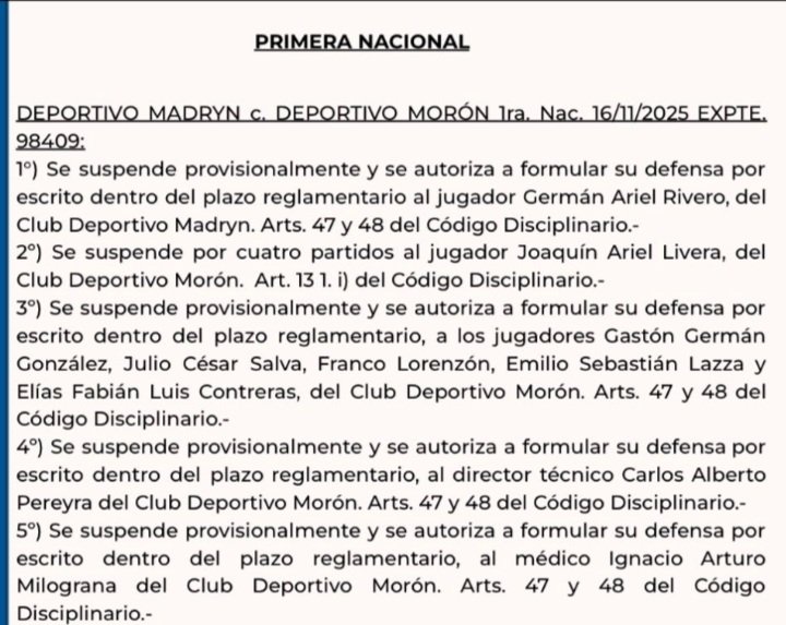 Vergonzoso informe de PABLO ECHAVARRIA, tanto como dirige, sin correr  .Al único que vio pelearse fue a RIVERO, y seguro que pq salió en TV muy claro .A los de MORON parece que los vio a todos y al resto de los de MADRYN no, se  ve que estaba anotando a los visitantes  .