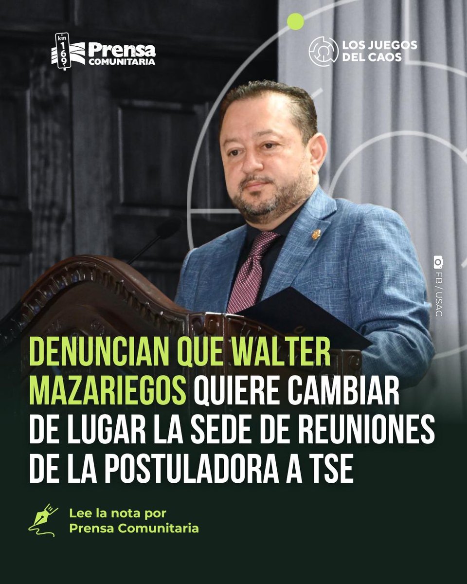 🚨 Alertan por intención de cambiar de sede la postuladora del TSE

Walter Mazariegos, que presidirá la postuladora, estaría cabildeando para trasladar las reuniones a un hotel en la calzada Roosevelt, según el diputado José Chic.

Conoce los detalles📌
prensacomunitaria.org/2025/11/denunc…