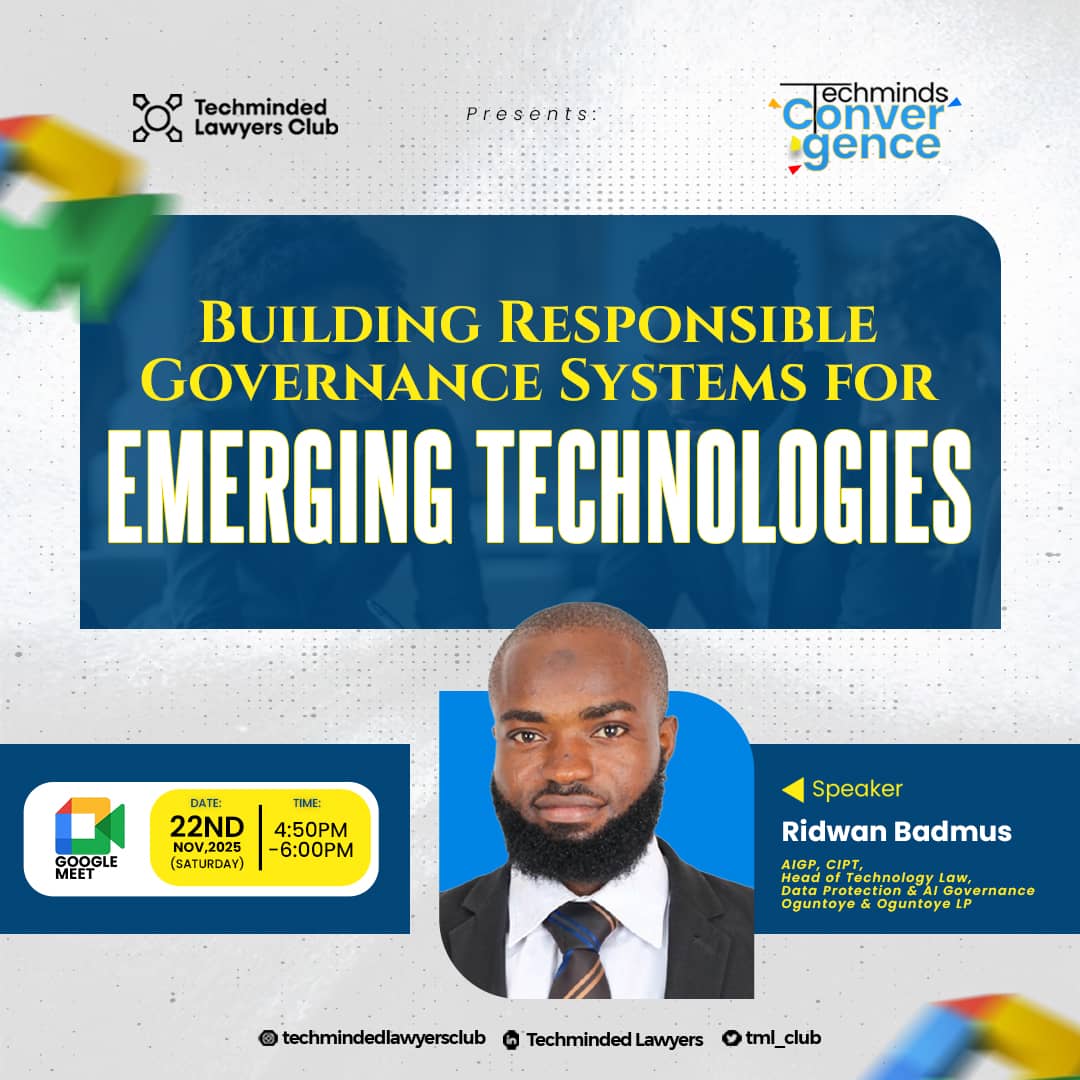 tml_club's tweet image. Join the Techminded Lawyers Club at the Techminds Convergence for a pivotal discussion on the future of technology and law!

Topic: Building Responsible Governance Systems for Emerging Technologies

/1