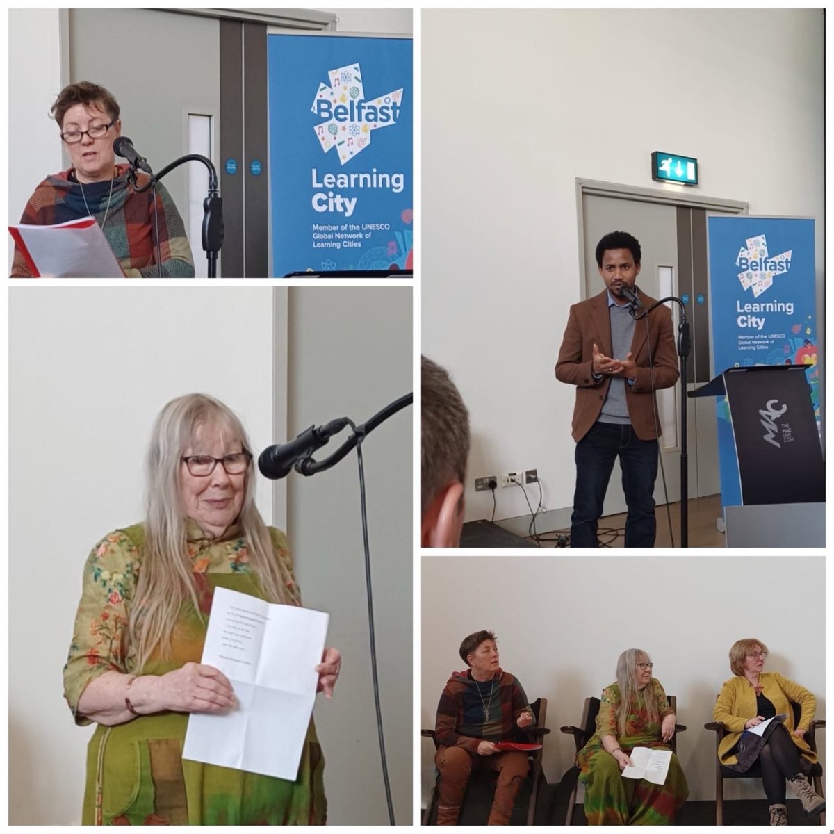 PPR_Org's tweet image. At the UNESCO Learning City Conversations in @TheMACBelfast, writers from our Rest of the Story anthology shared readings from their work and offered profound reflections on healing, voice, agency, &amp;amp; leadership. 

You can find your copy of the book here 👉 bit.ly/3LFDVrf