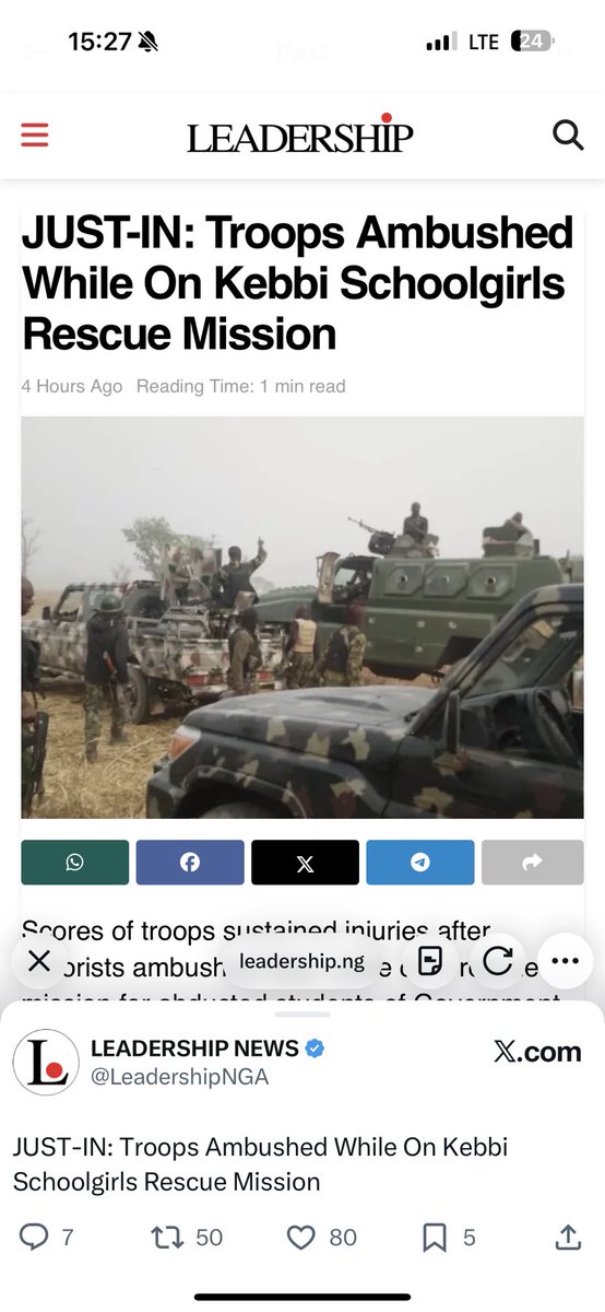 OurFavOnlineDoc's tweet image. Just 4hours ago:

Nigerian gallant soldiers who were on their way to rescue the kebbi schoolgirls were ambushed and badly wounded by terrorists. This is a new report that just happened earlier today.

Terrorists got the information of the Nigerian soldiers movement and attacked…