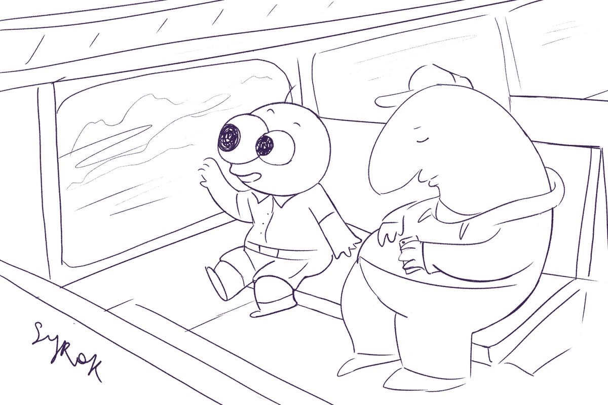 syrok_anim's tweet photo. Pim and Charlie on a suburban train sketch
#smilingfriends https://t.co/H86KtKvFqR