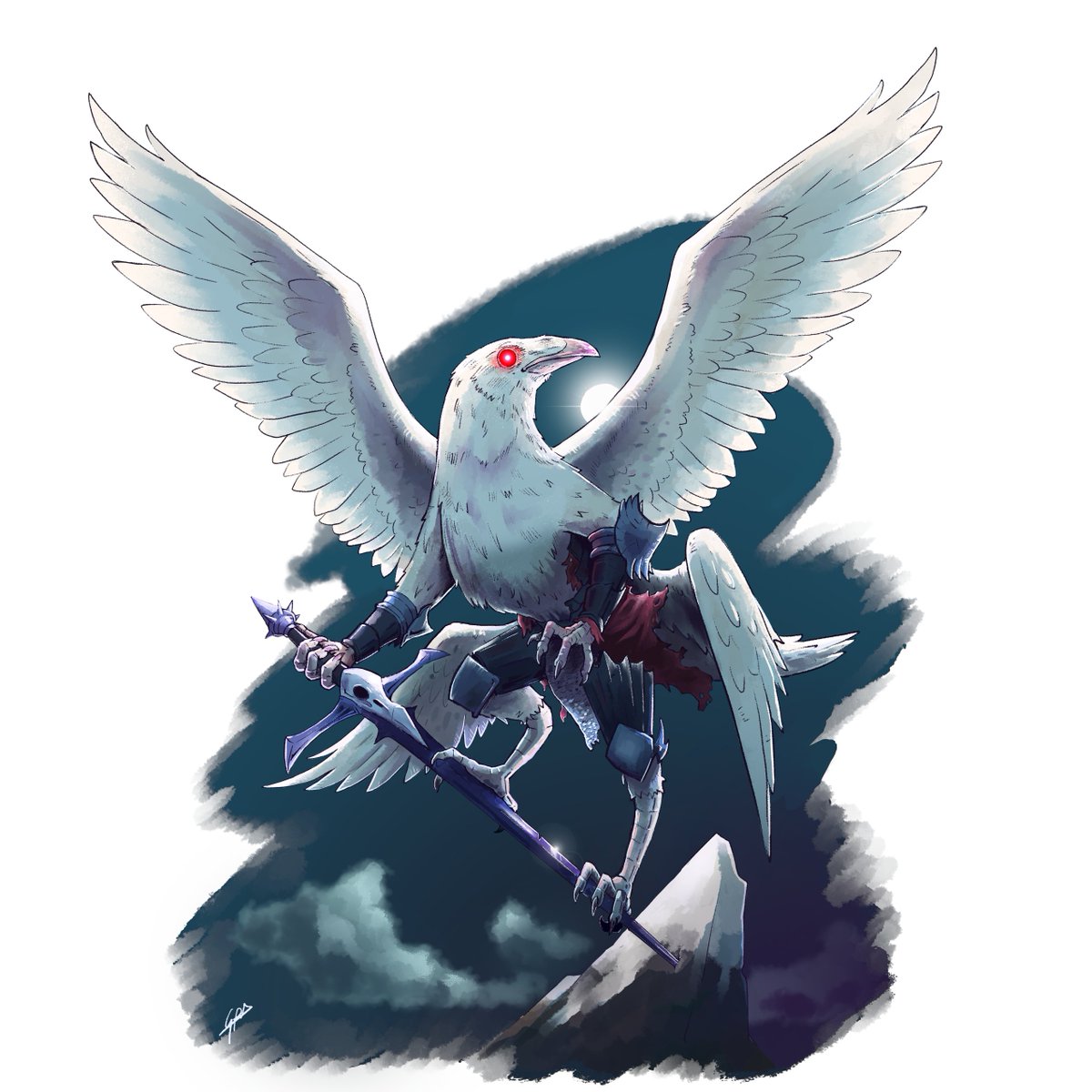 Carrion-eater is wielded by the Saint of Thieves, also known as the Wings of Chaos or simply the Crow

It's worshipped by thieves cause it is a legendary thief (with a treasure hoard of a nest) and cause its passage over cities brings chaos and ample opportunities for thievery