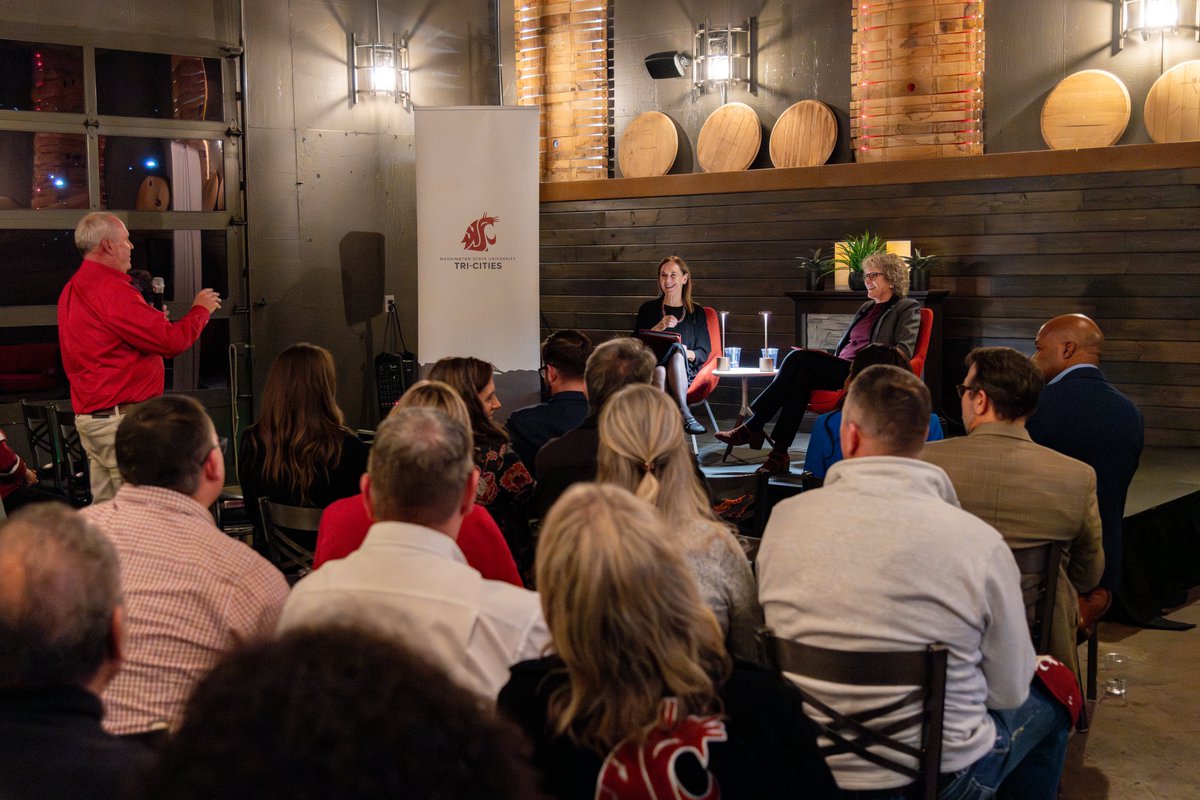 WSU_Cougar_Pres's tweet photo. President Cantwell’s fireside chat at @WSUTriCities underscored the university’s land-grant mission of access, innovation, and community impact. She highlighted WSU’s ability to meet today’s challenges and reaffirmed its commitment to expanding opportunities for first-generation and rural students.