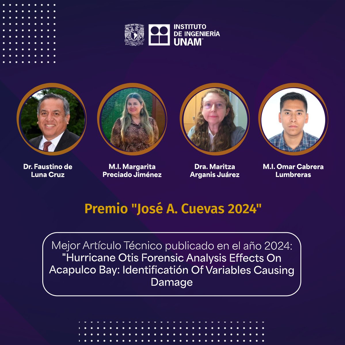 IIUNAM's tweet image. Felicidades a los ganadores del Premio “José A. Cuevas 2024” por su destacado artículo sobre el impacto del Huracán Otis.
¡Su trabajo impulsa a la ingeniería civil mexicana! 🇲🇽
#OrgulloUNAM #IngenieríaCivil #Premio2024 #HurricaneOtis #STEM #Inspiración