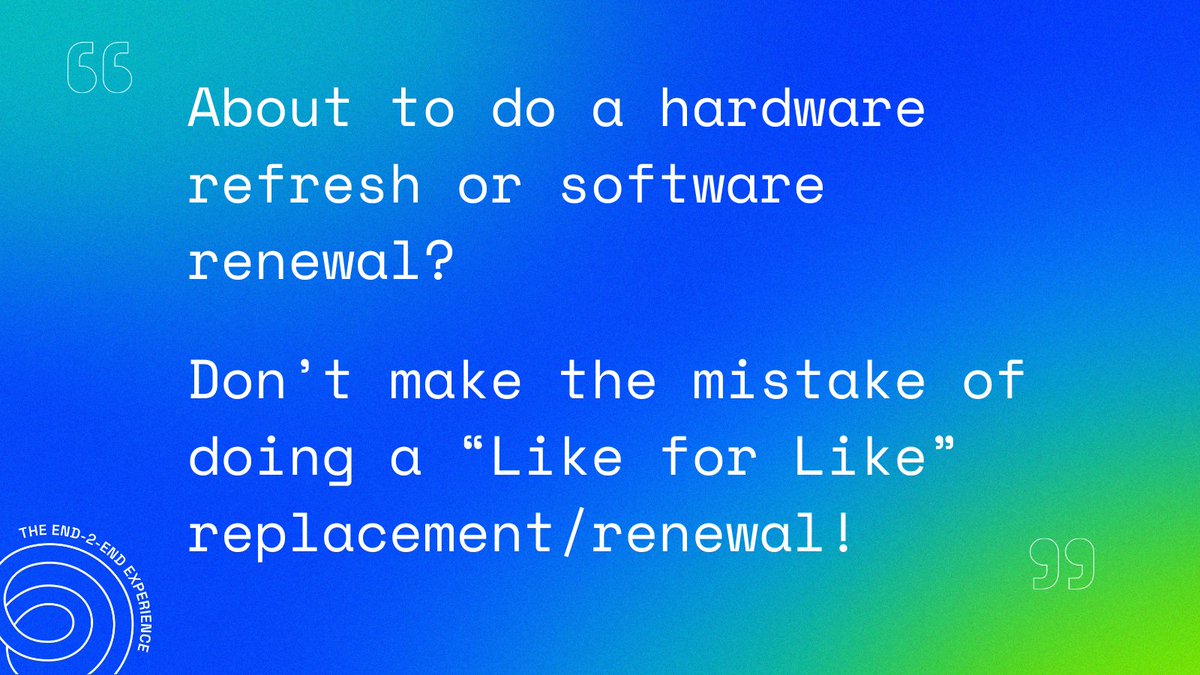 #CIO's: Stop doing “Like for Like” hardware refreshes and licensing renewals!

Before you sign off on another #hardware refresh or licensing renewal - pause.

#Technology evolves fast, but your business strategy evolves faster.

At End-2-End, we help organisations rethink their