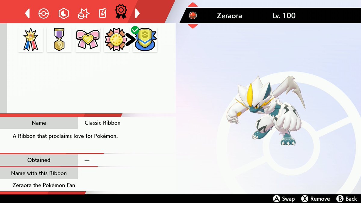 SirToastyToes's tweet photo. If you're going to send your shiny Zeraora to Z-A you might as well Ribbon Master it first, it only gets four ribbons and they're all really easy :) https://t.co/XlA906HnwP