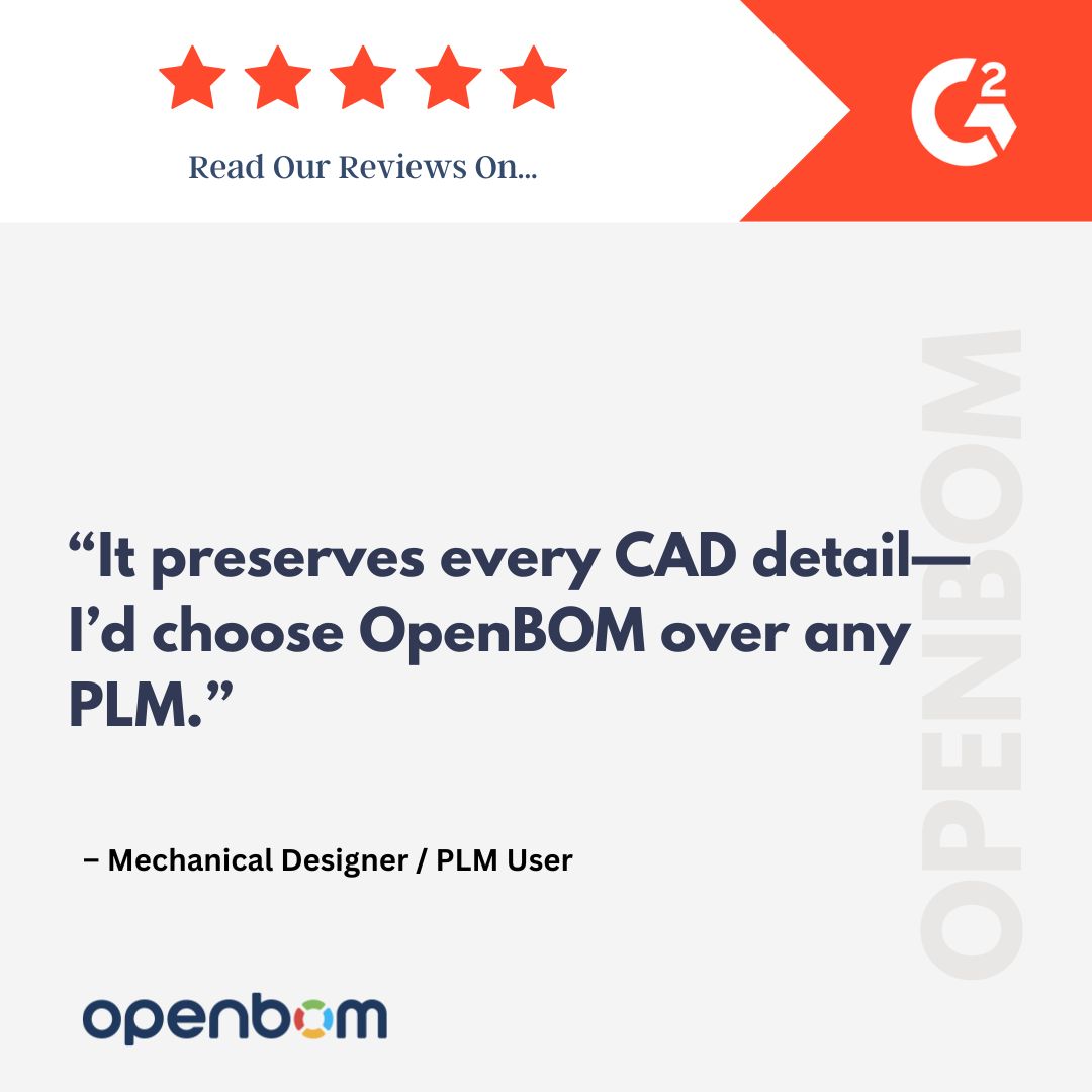 openbom's tweet image. 💡 OpenBOM keeps every CAD detail intact—powerful, reliable, and refreshingly simple compared to traditional PLM.
 #CADIntegration #PLM #EngineeringDesign #OpenBOM
 🔗 bit.ly/3Vene5Z