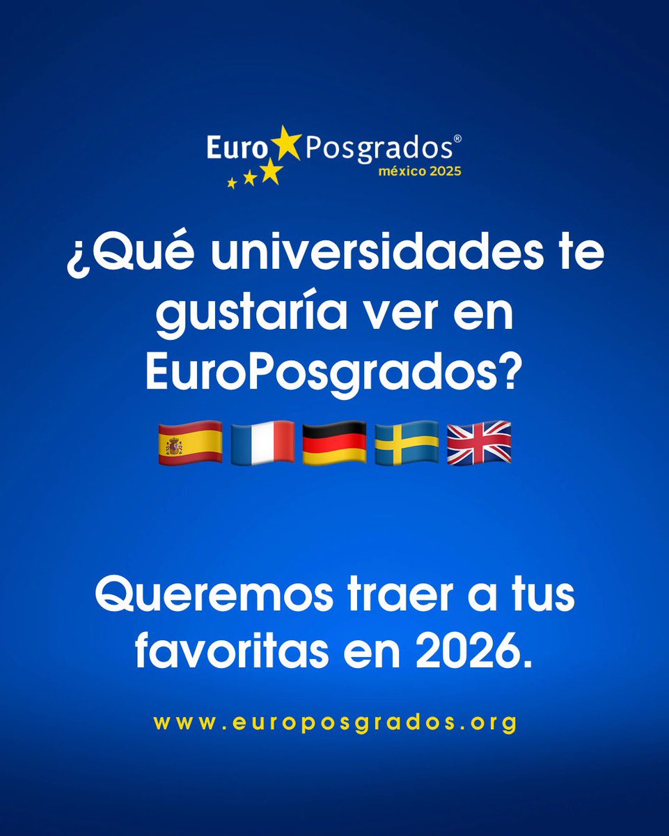 EuroPosgradosmx's tweet photo. ¿Tienes una universidad soñada en Europa? 😍

Cuéntanos en los comentarios y podría estar en EuroPosgrados 2026.

#EuroPosgrados #EstudiarEnEuropa #PosgradosEnElExtranjero #UniversidadesEuropeas
#EducaciónInternacional #EstudiosEnElExterior #EstudiaEnEuropa
#MovilidadEstudiantil https://t.co/lj83Zn4bAA