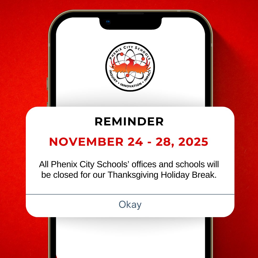 REMINDER: Schools &amp; offices will close Nov 24 - 28 for Thanksgiving Break. Students return Dec 1, 2025. Stay updated on holidays &amp; events at pcboe.net/calendar